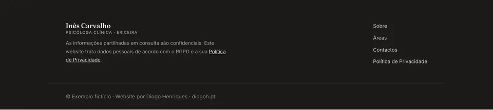 Rodapé com informação de privacidade e RGPD