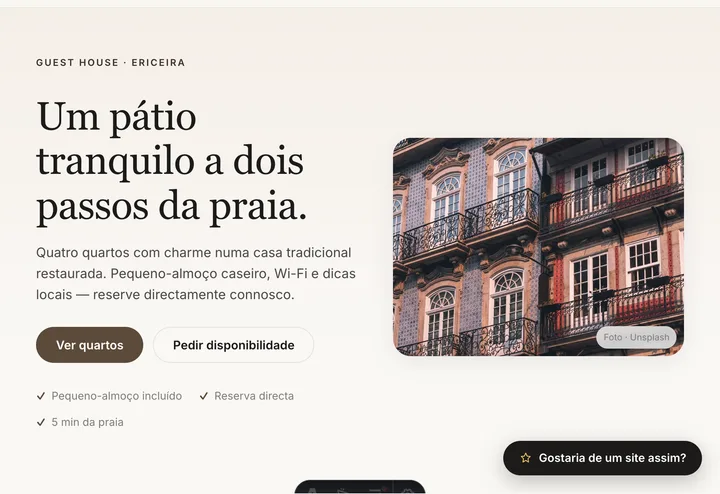 Pré-visualização do website Alojamento local