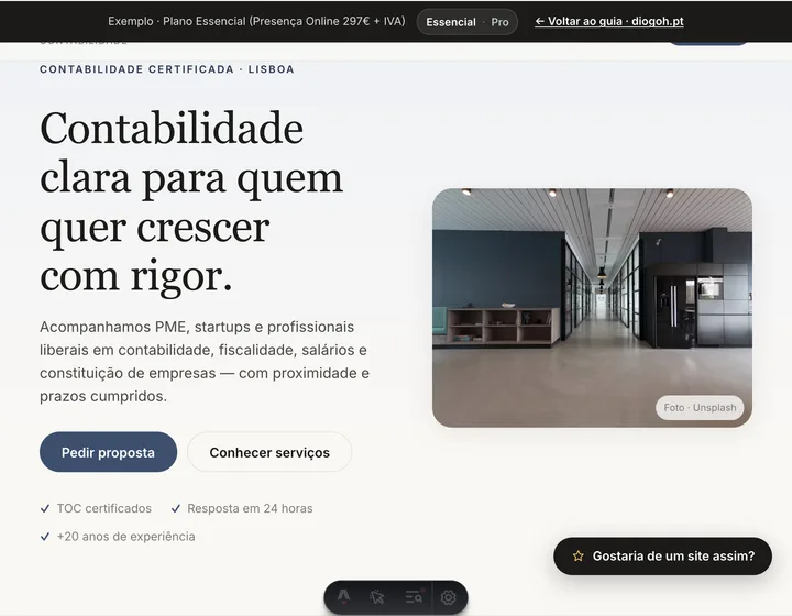 Pré-visualização do website Contabilistas