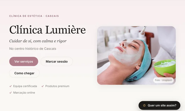 Pré-visualização do website Centros de estética