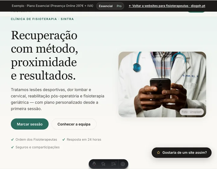 Pré-visualização do website Fisioterapeutas