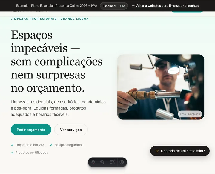 Pré-visualização do website Empresas de limpeza