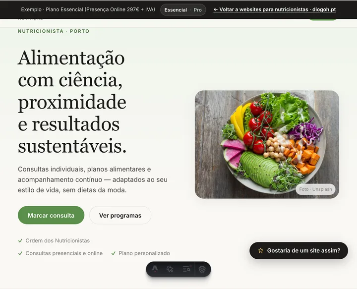 Pré-visualização do website Nutricionistas