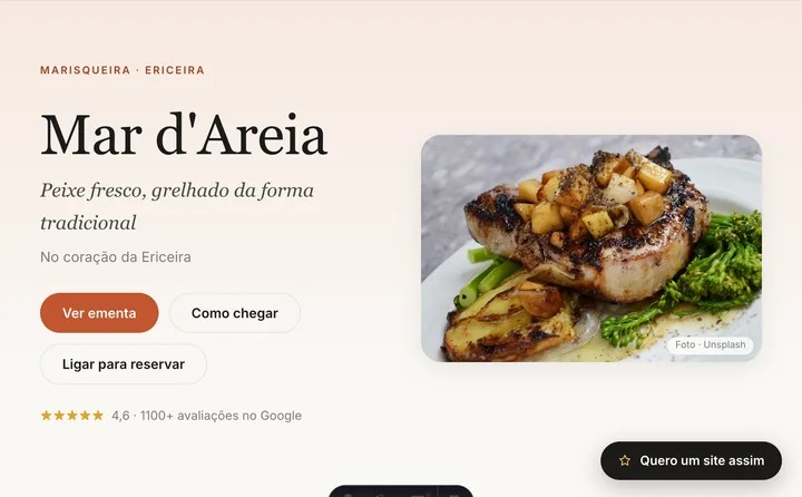 Pré-visualização do website Restaurantes