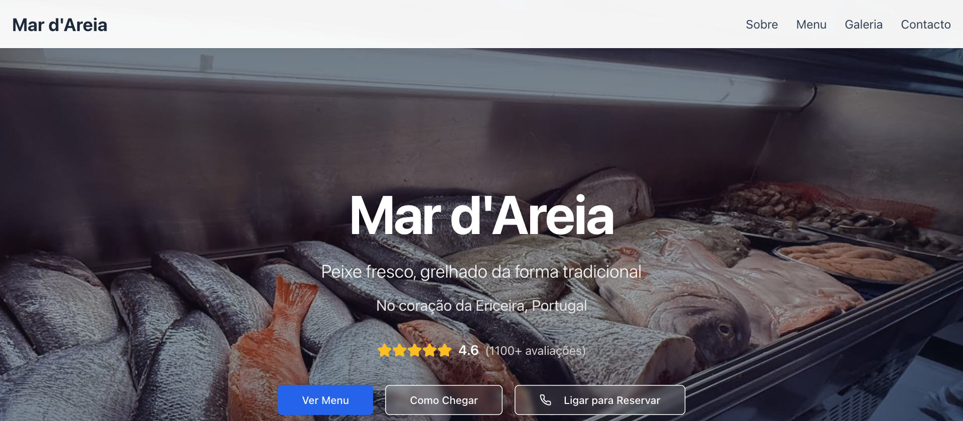 Pré-visualização do website Restaurante