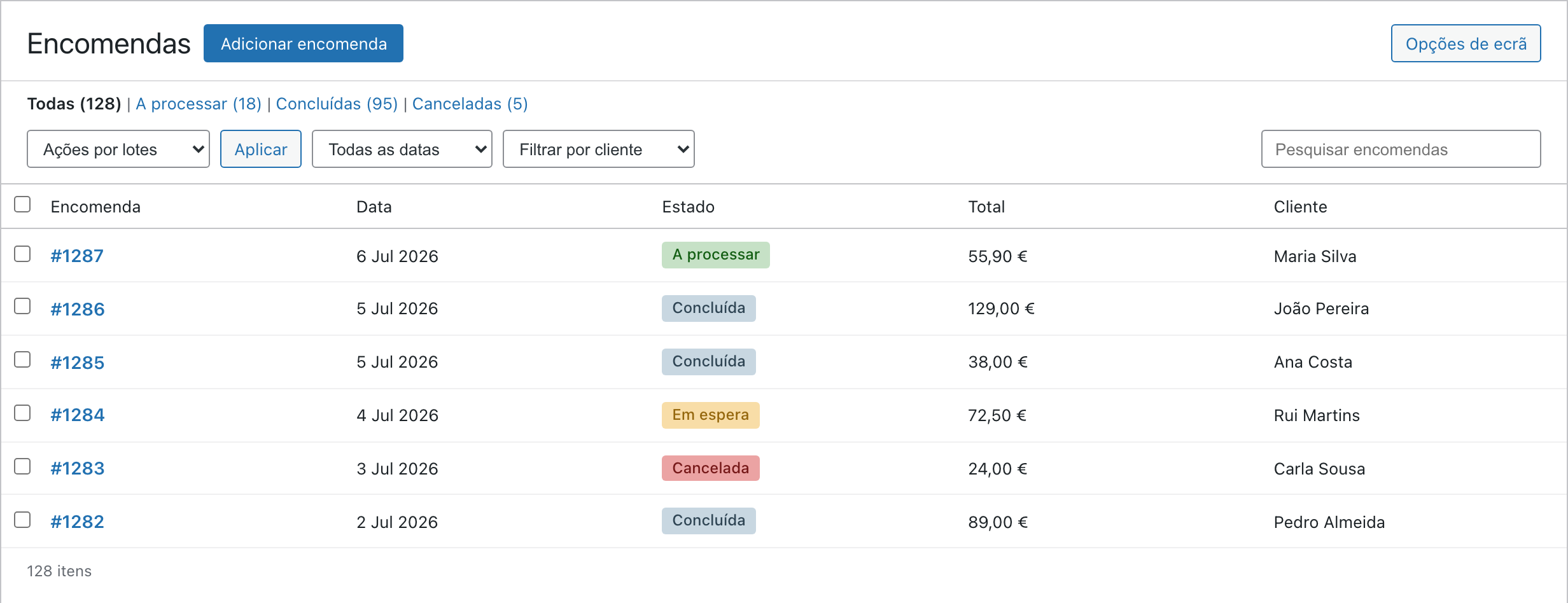 Encomendas no WooCommerce