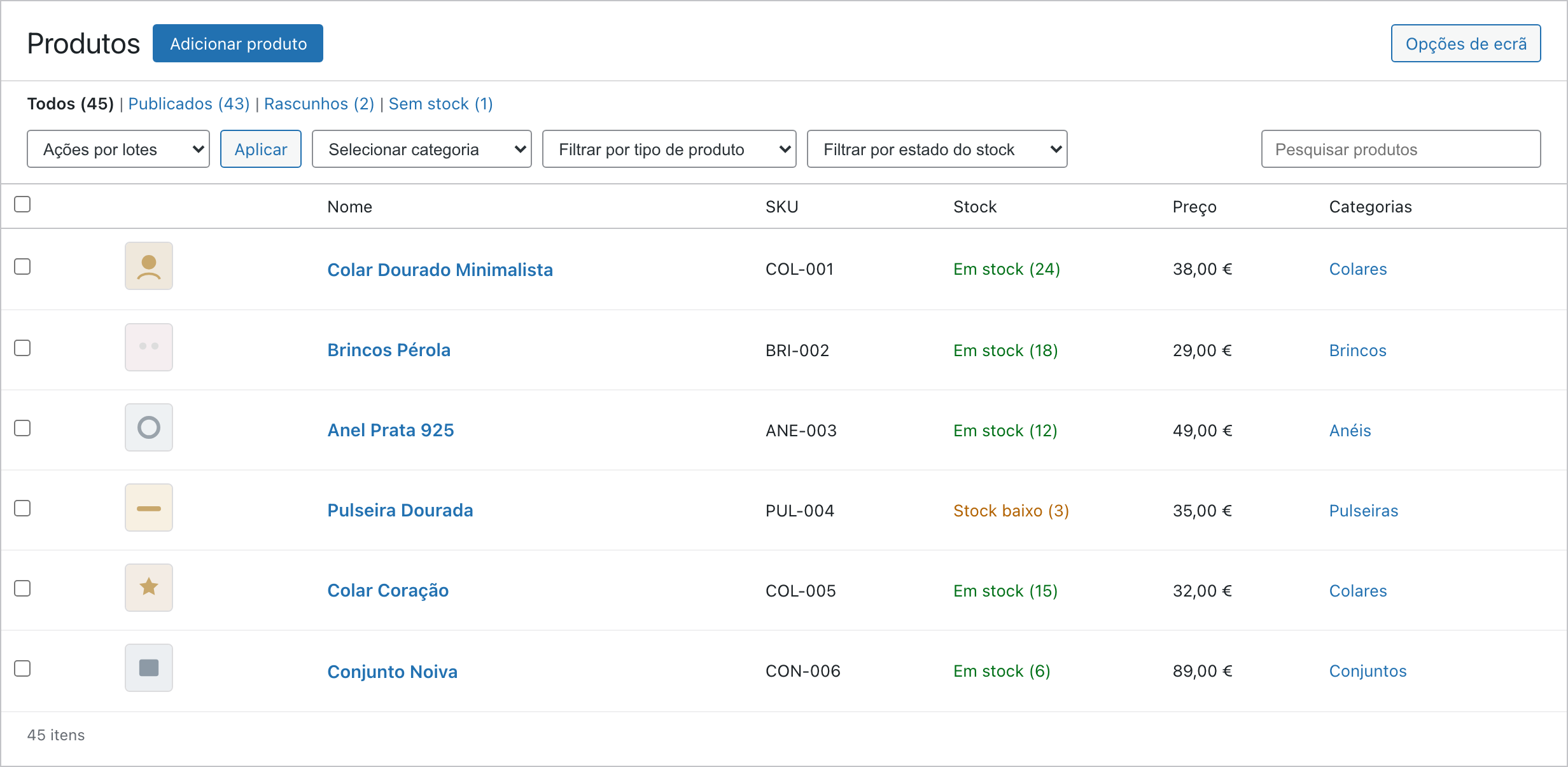 Lista e edição de produtos no WooCommerce