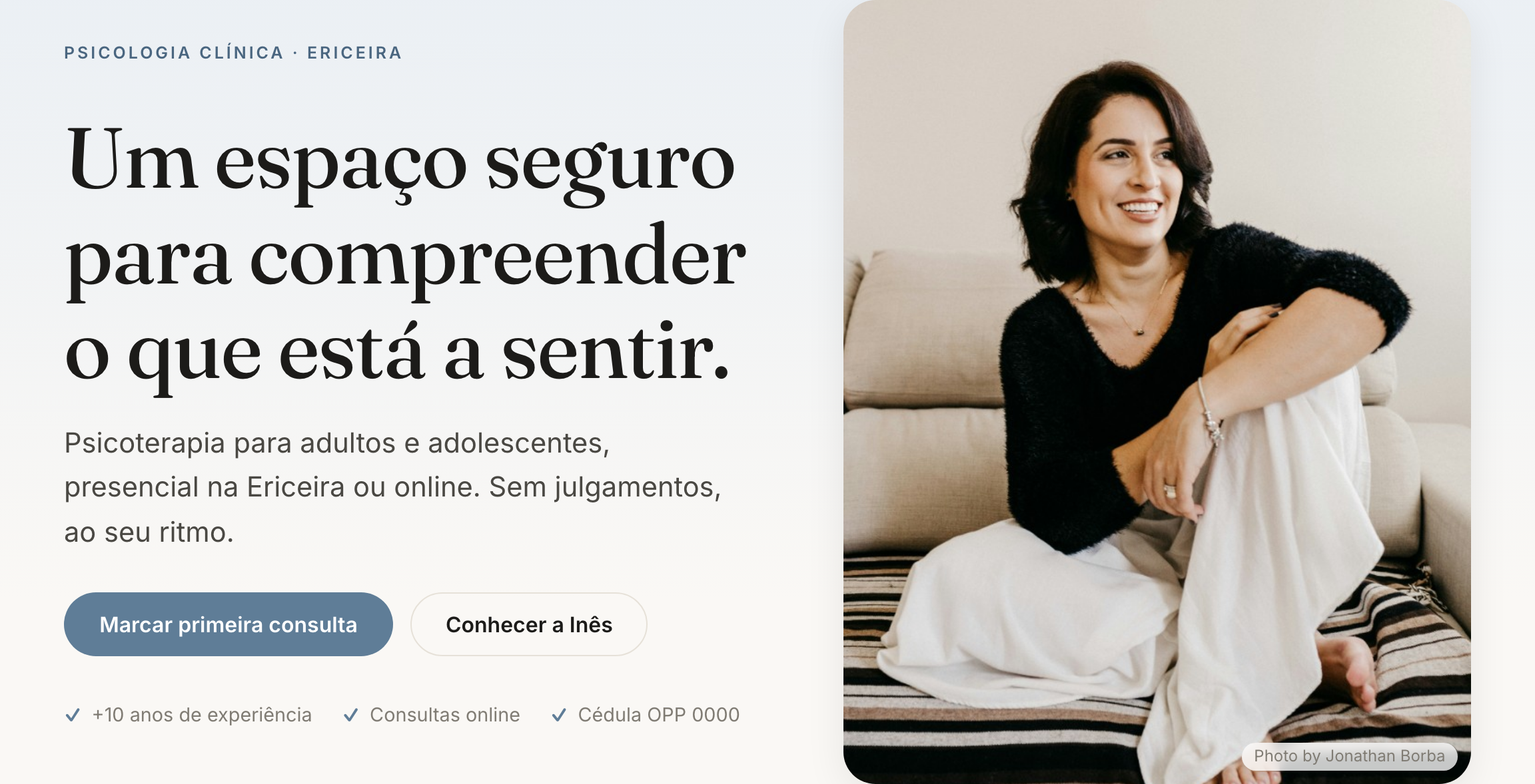 Hero do website de exemplo — psicologia clínica na Ericeira