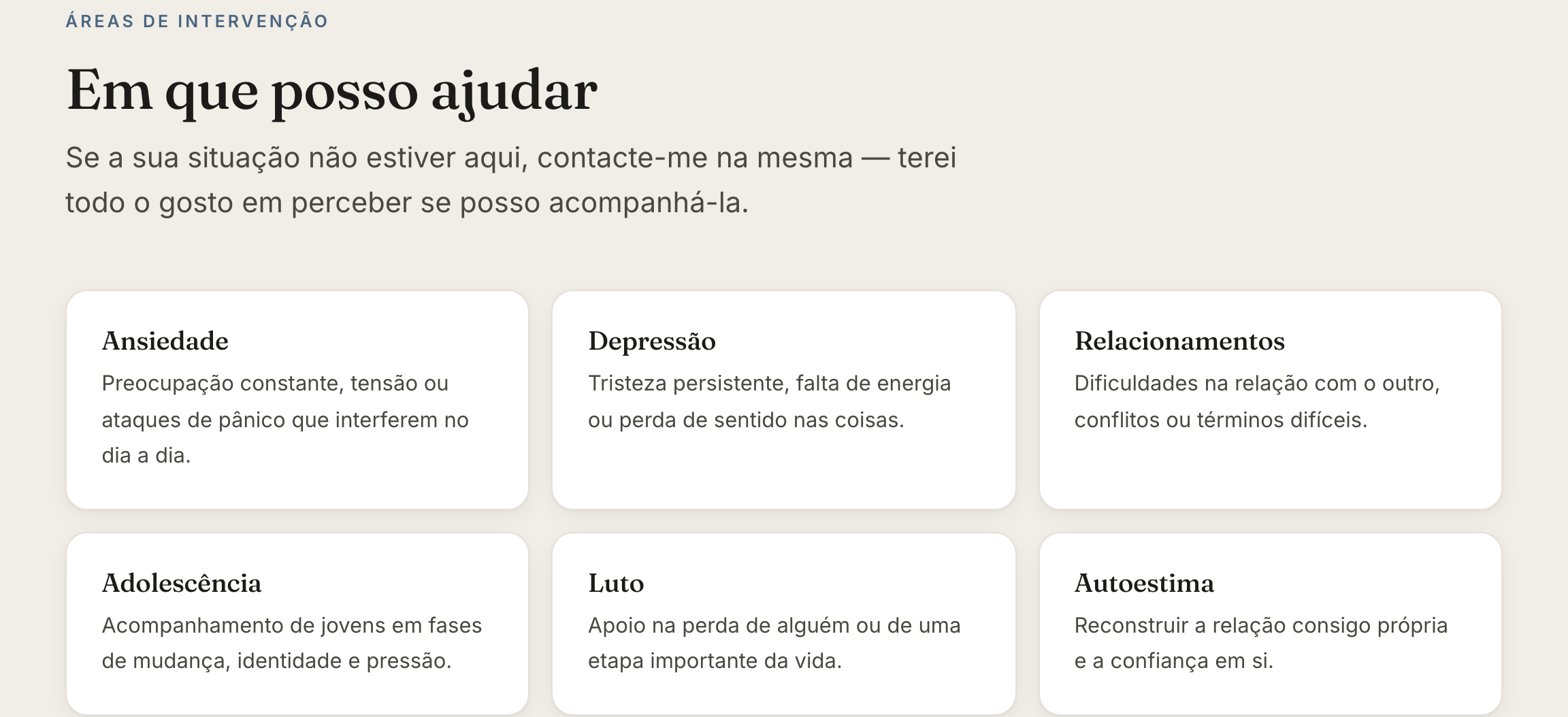 Áreas de intervenção no website de exemplo