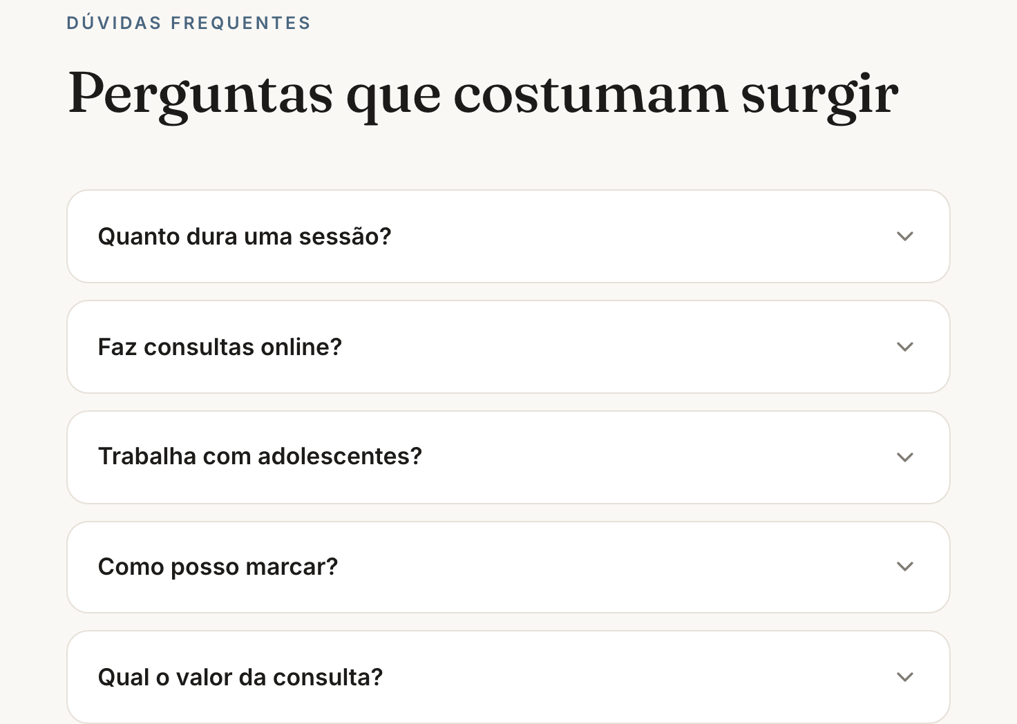 Perguntas frequentes no website de exemplo