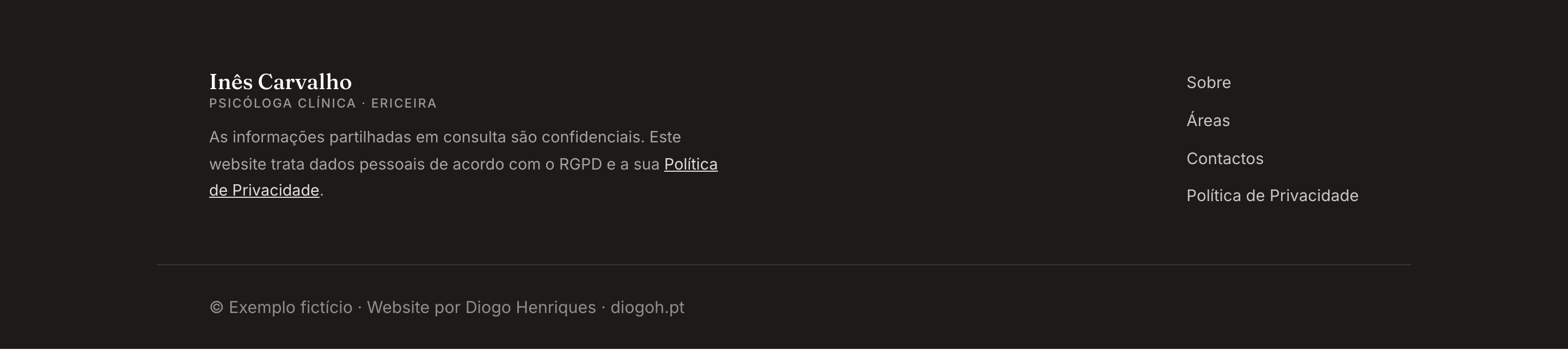 Rodapé com informação de privacidade e RGPD